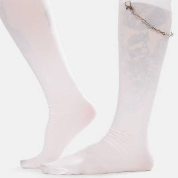 Doll Kill White Knee High Chain Socks - Picture 1 of 3